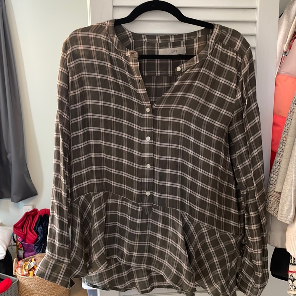 Long sleeve alive green striped/checkered blouse